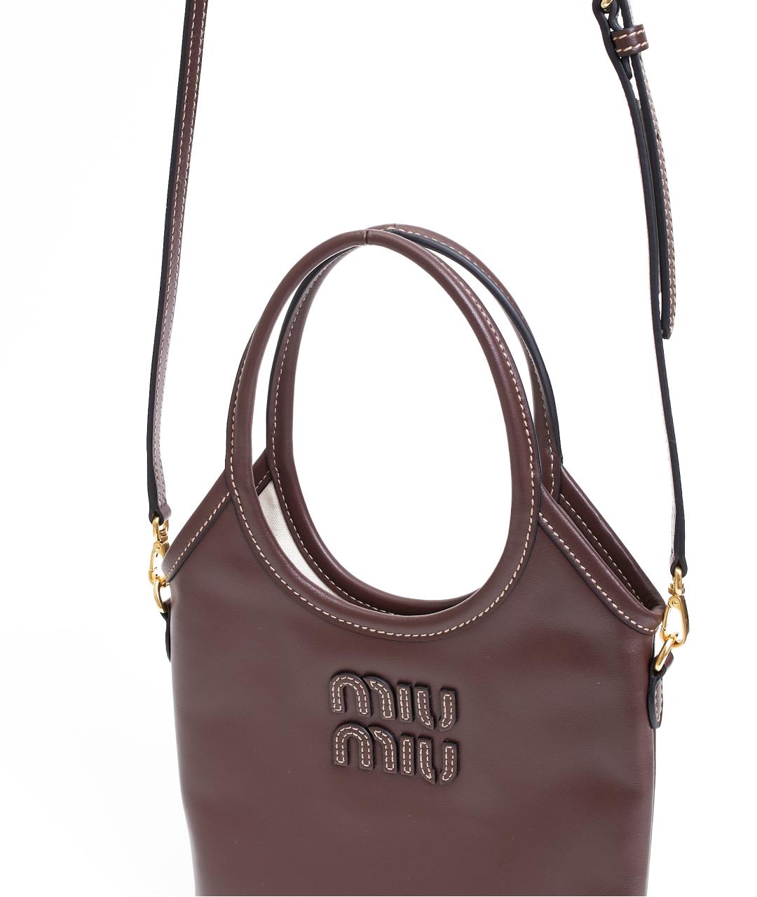 MIU MIU Коричневая кожаная сумка с короткими ручками, фото 7