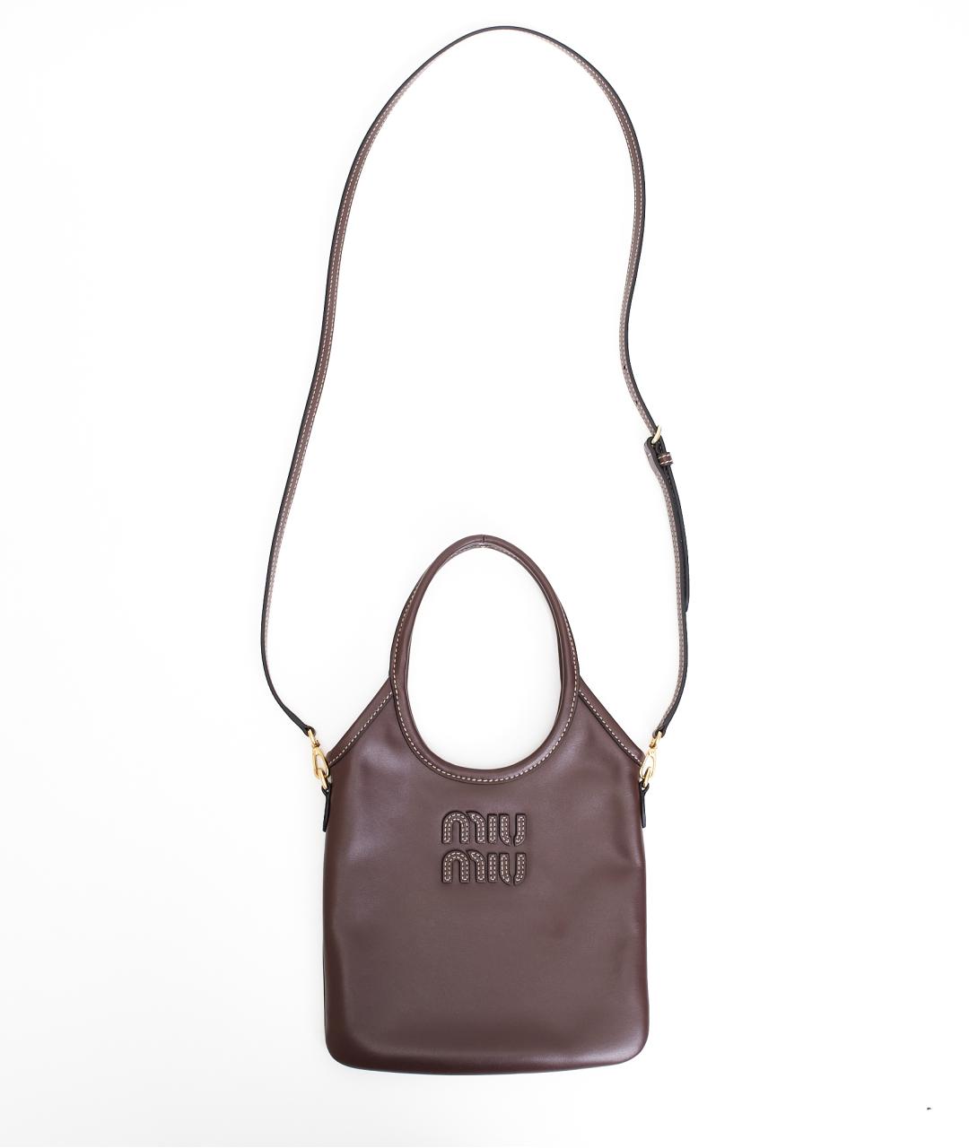 MIU MIU Коричневая кожаная сумка с короткими ручками, фото 6