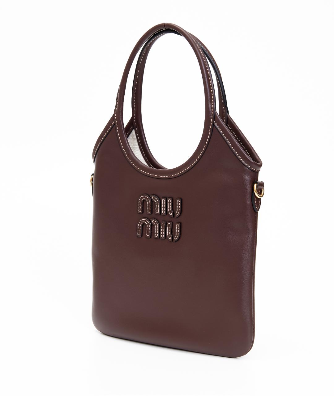 MIU MIU Коричневая кожаная сумка с короткими ручками, фото 3