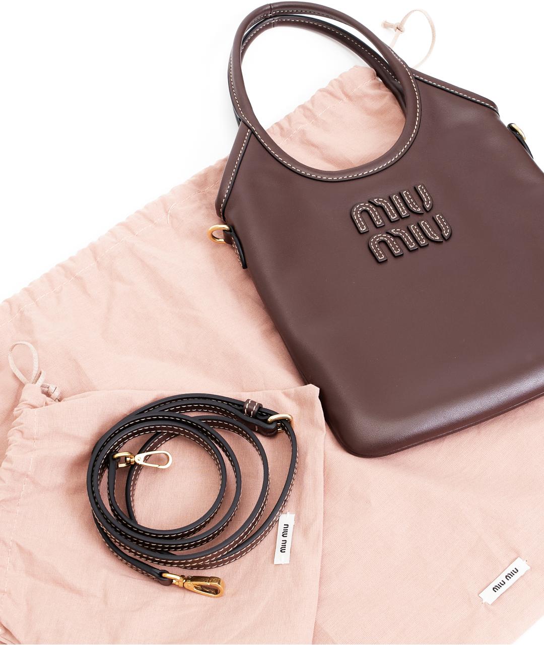 MIU MIU Коричневая кожаная сумка с короткими ручками, фото 8