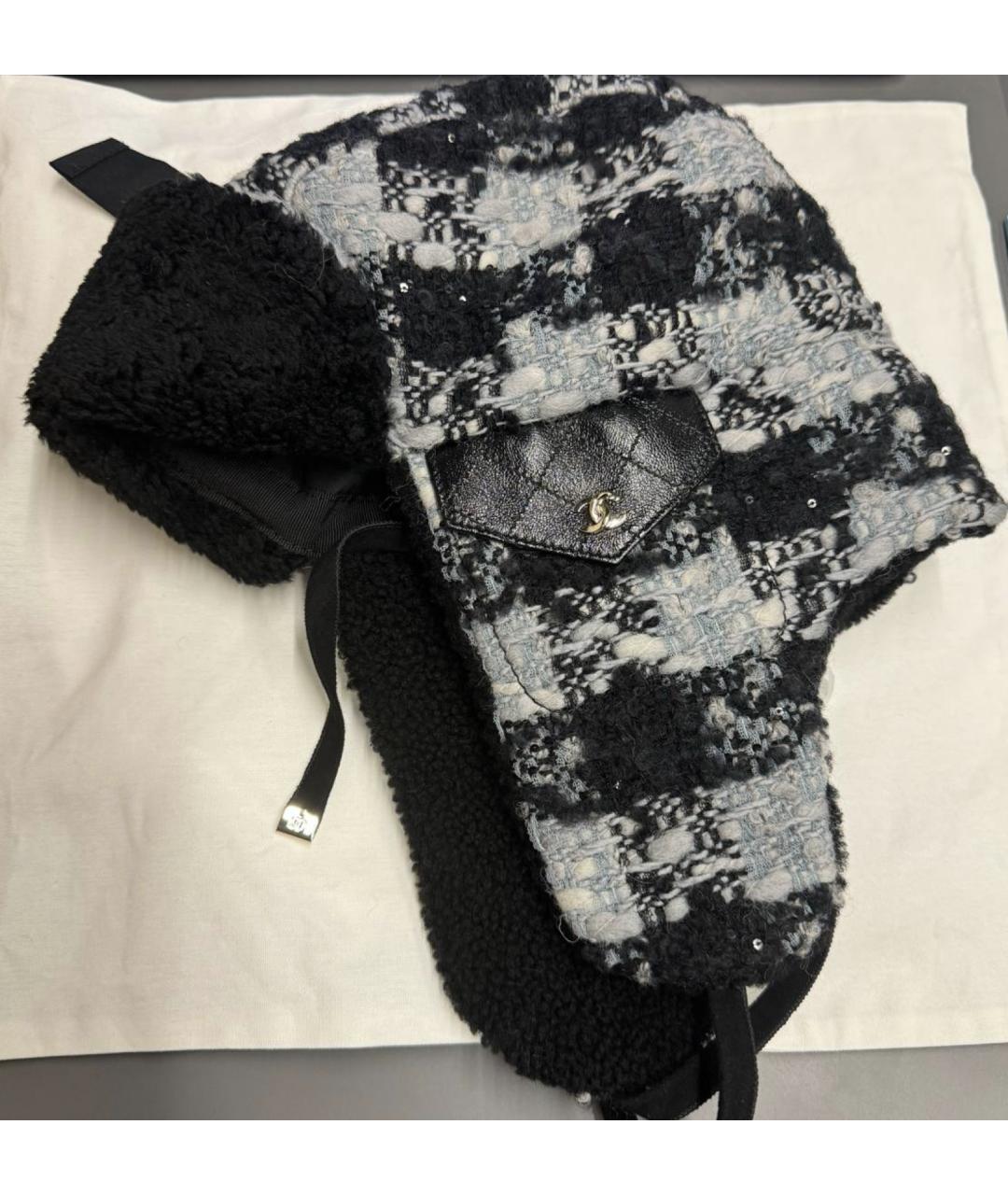 CHANEL Черная шерстяная шапка, фото 2