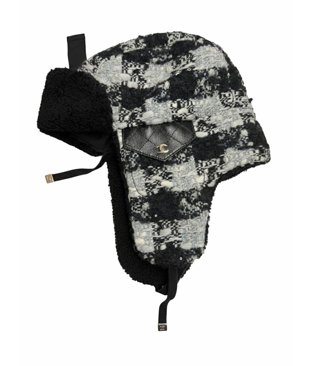 CHANEL Черная шерстяная шапка, фото 1