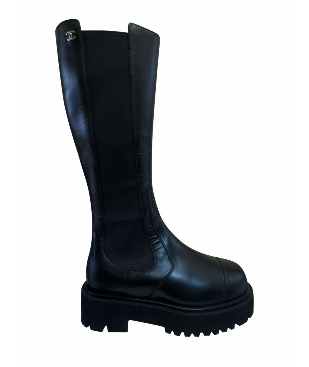 CHANEL Черные кожаные сапоги, фото 1