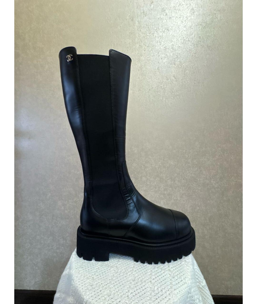CHANEL Черные кожаные сапоги, фото 7
