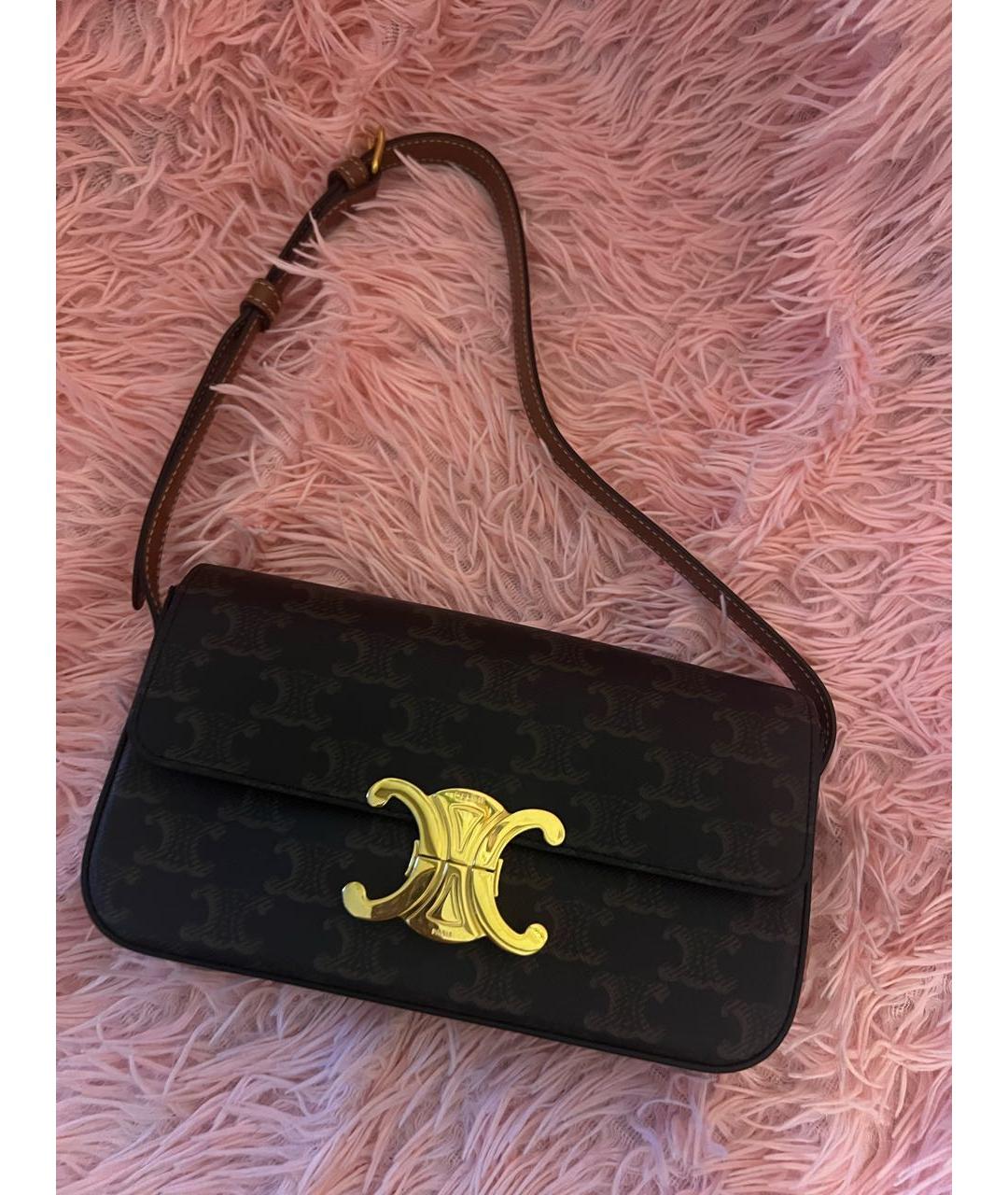 CELINE Коричневая кожаная сумка с короткими ручками, фото 5