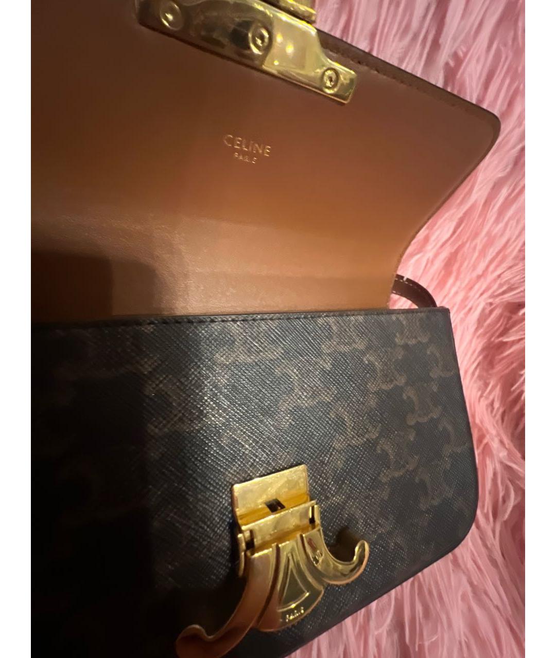 CELINE Коричневая кожаная сумка с короткими ручками, фото 4