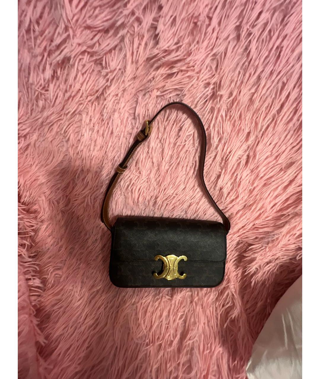 CELINE Коричневая кожаная сумка с короткими ручками, фото 3