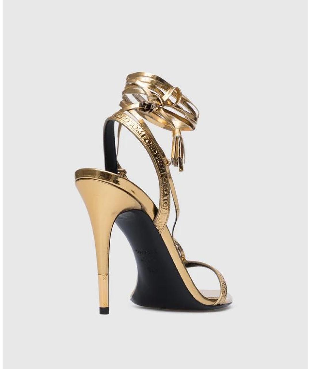 TOM FORD Золотые кожаные босоножки, фото 7