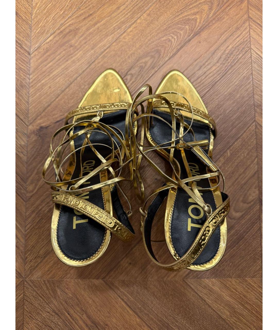 TOM FORD Золотые кожаные босоножки, фото 3