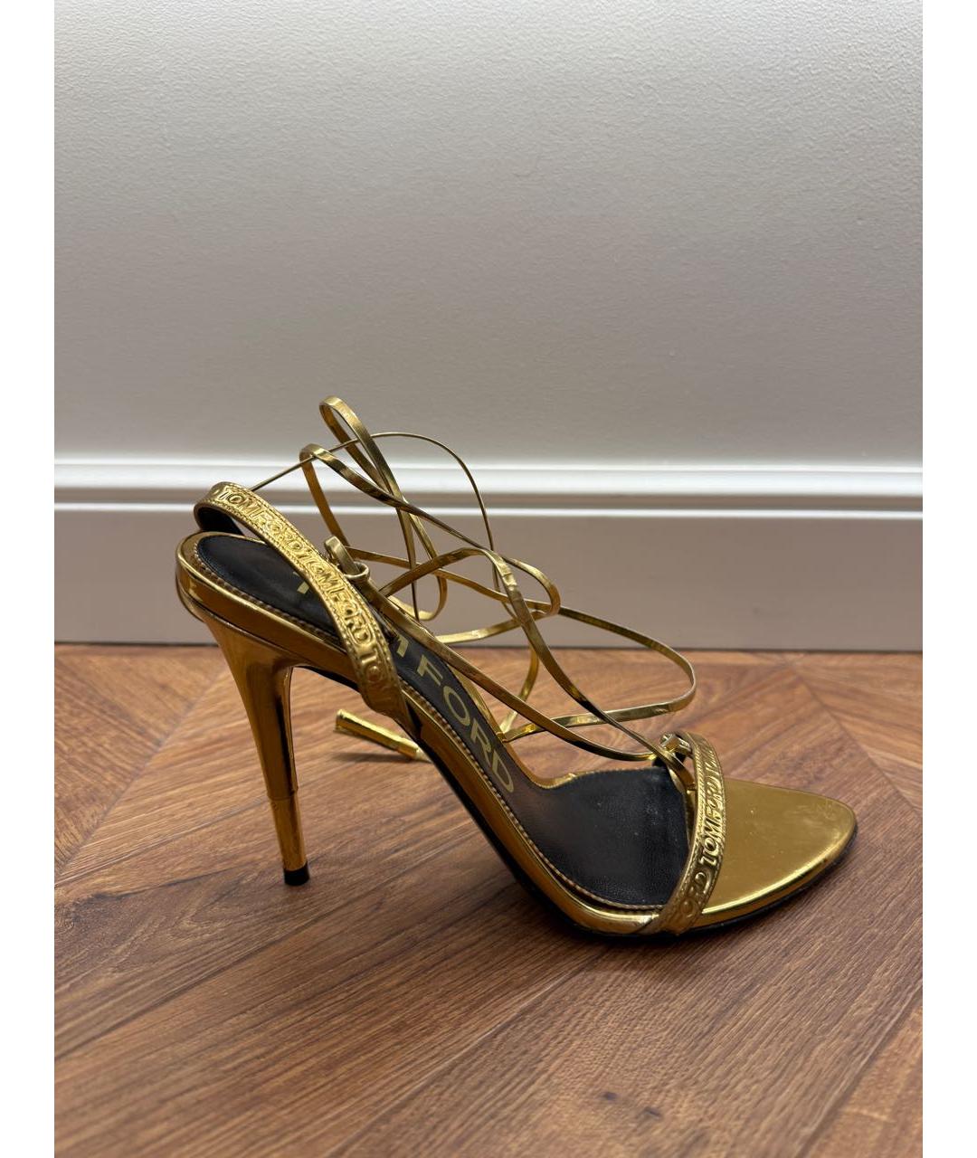 TOM FORD Золотые кожаные босоножки, фото 9
