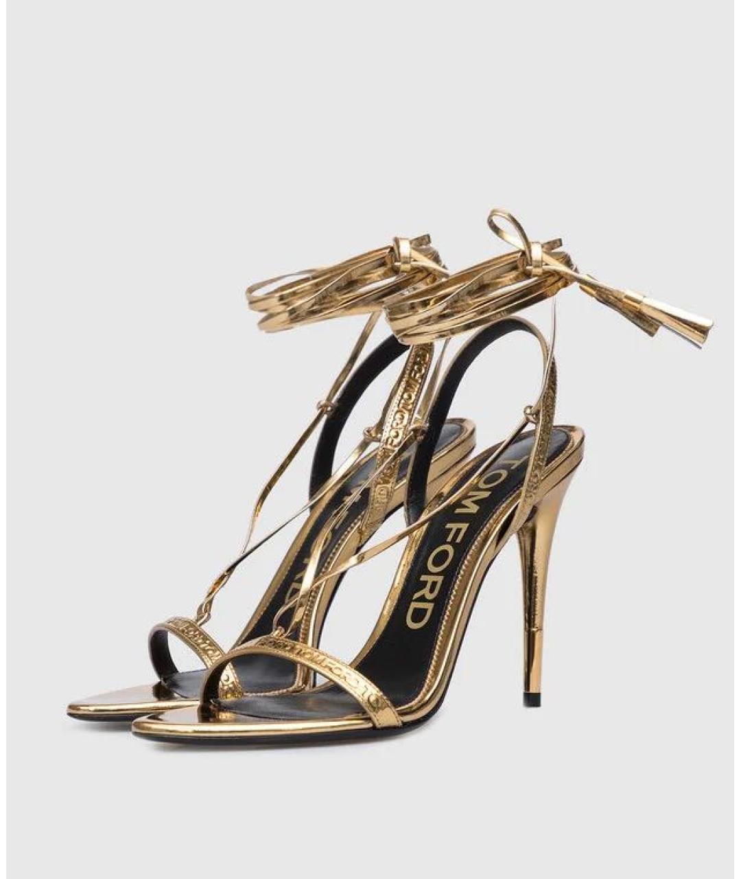 TOM FORD Золотые кожаные босоножки, фото 5