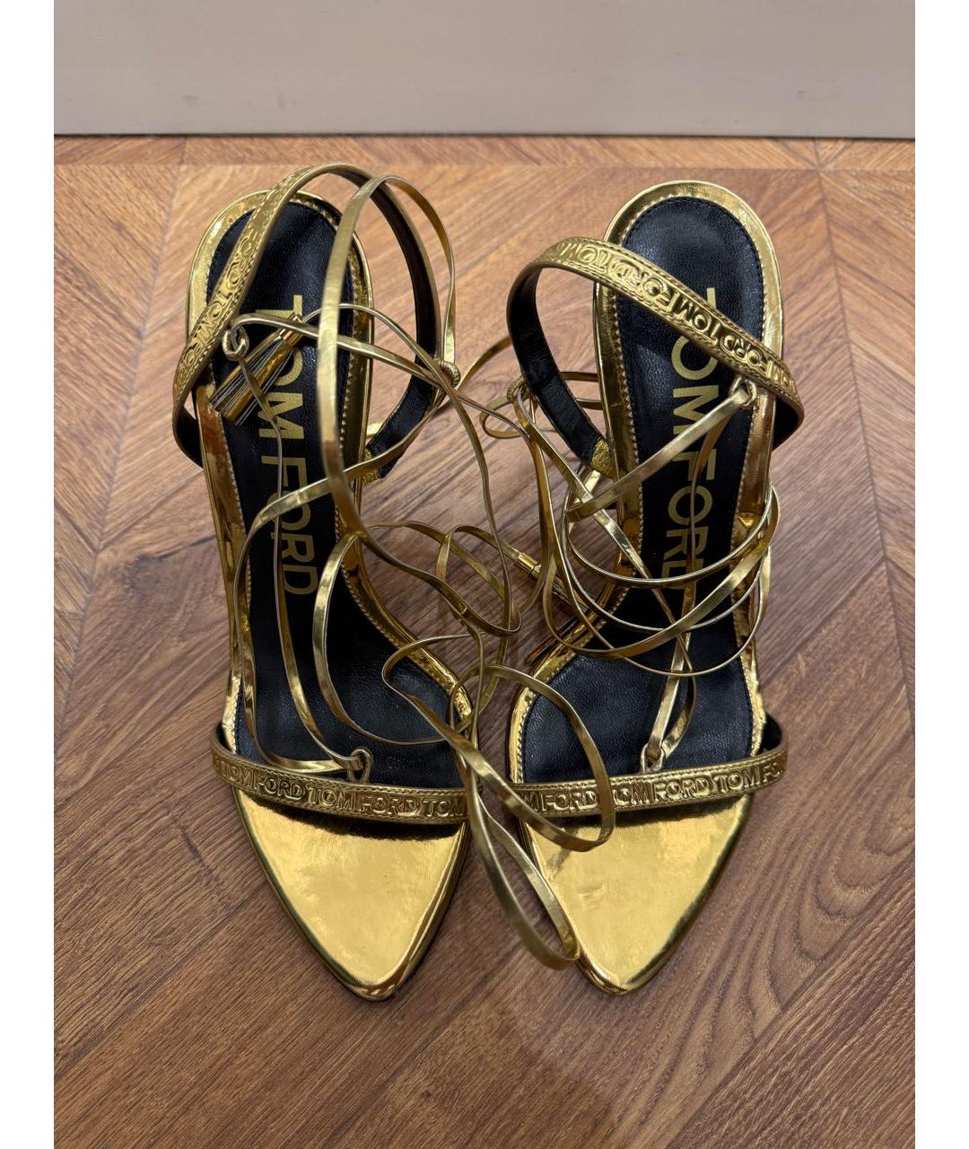 TOM FORD Золотые кожаные босоножки, фото 2