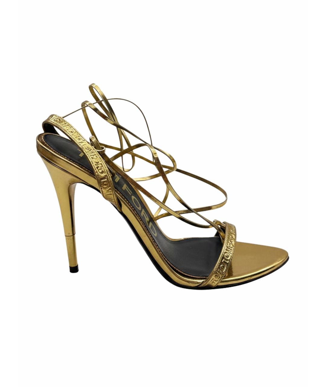 TOM FORD Золотые кожаные босоножки, фото 1