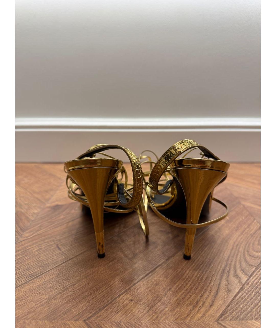 TOM FORD Золотые кожаные босоножки, фото 4