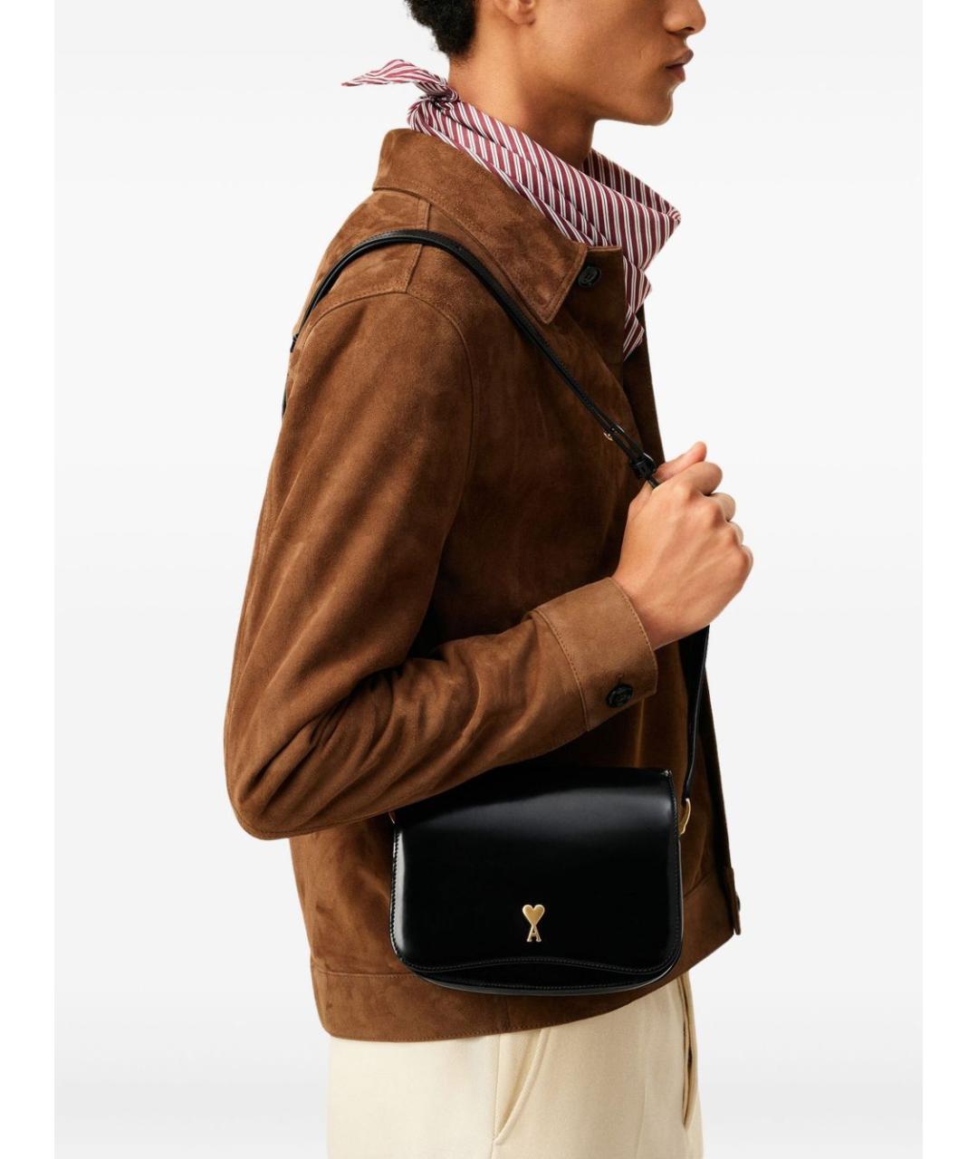 Ami Paris Черная кожаная сумка через плечо, фото 3