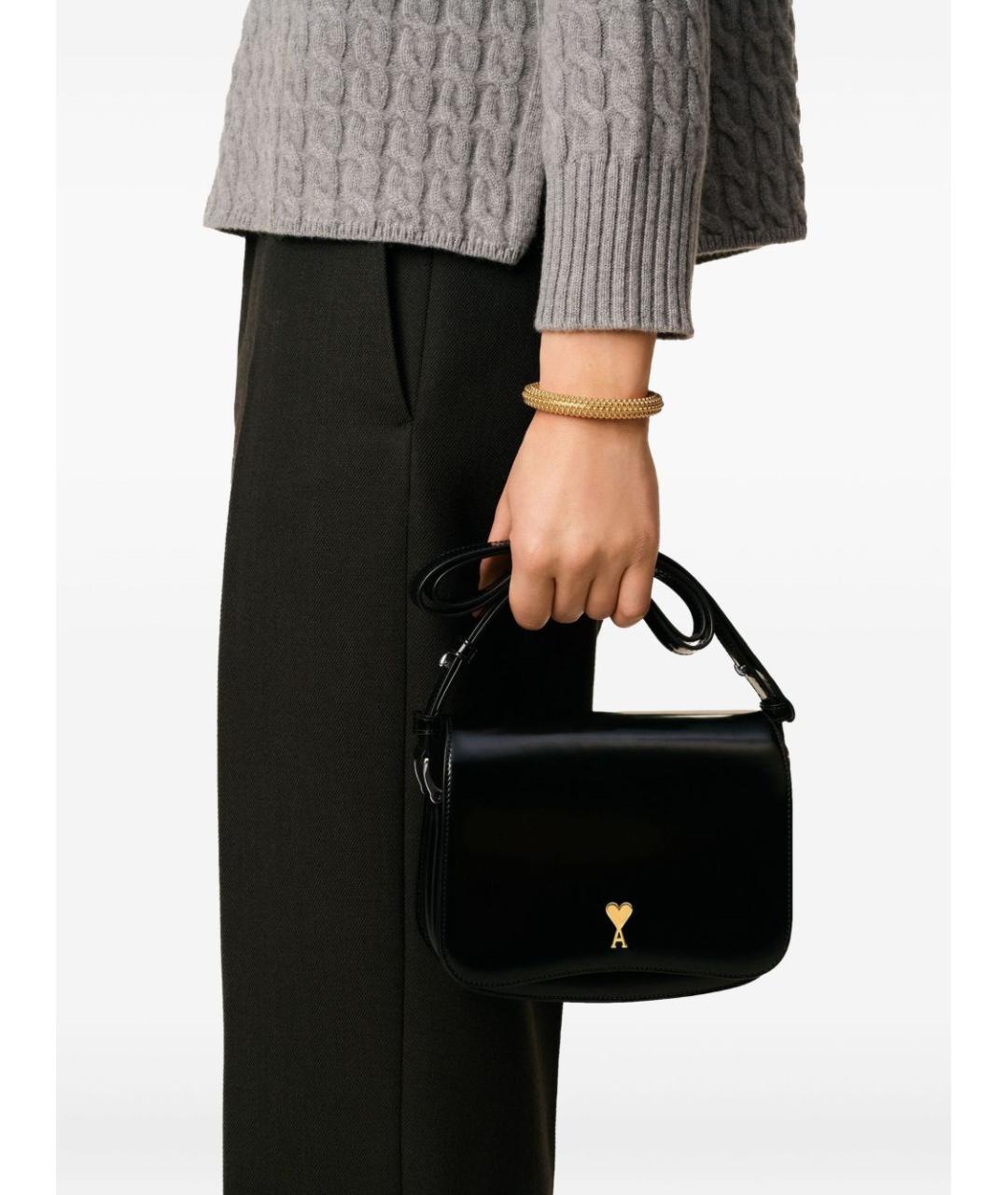 Ami Paris Черная кожаная сумка через плечо, фото 2