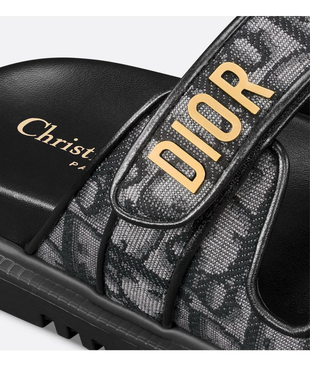 CHRISTIAN DIOR Серые текстильные шлепанцы, фото 4
