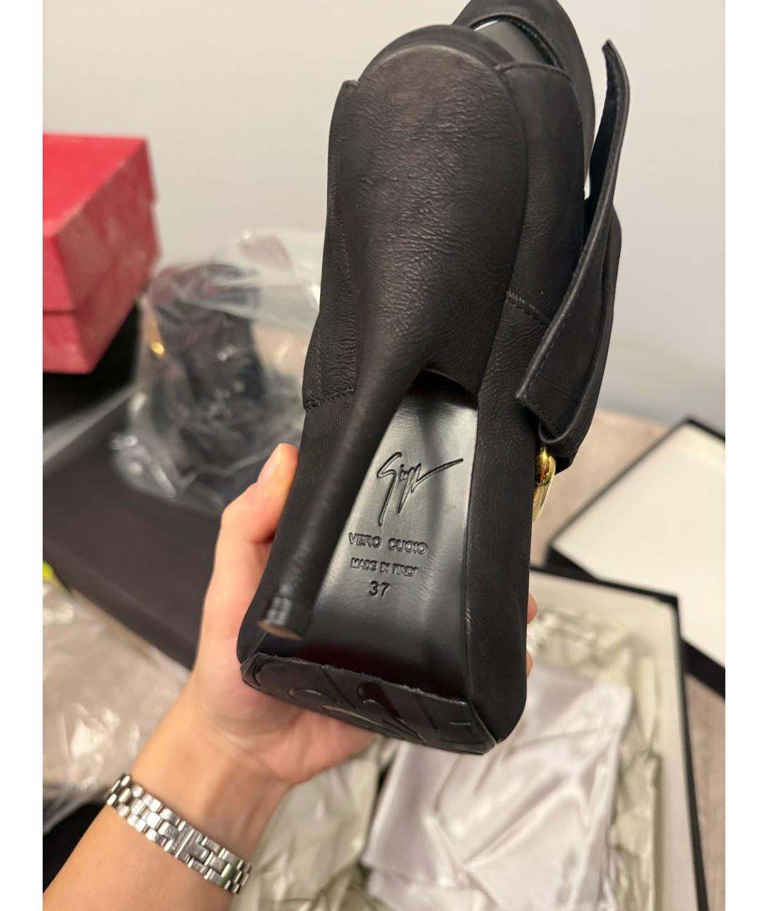 GIUSEPPE ZANOTTI DESIGN Черные кожаные босоножки, фото 5