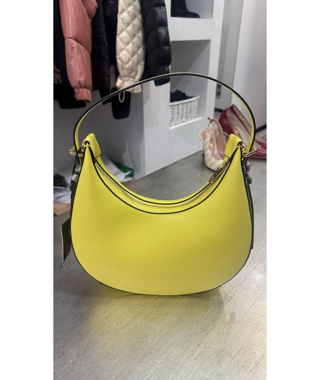 TWIN-SET Желтая кожаная сумка через плечо, фото 3
