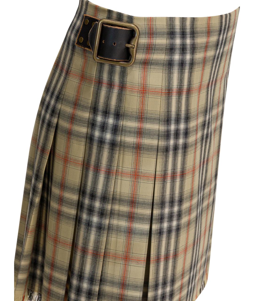 BURBERRY Бежевая шерстяная юбка мини, фото 3
