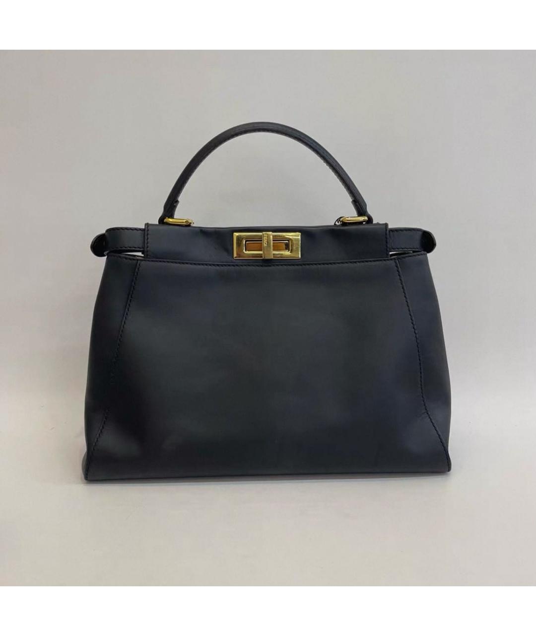 FENDI Черная кожаная сумка с короткими ручками, фото 3