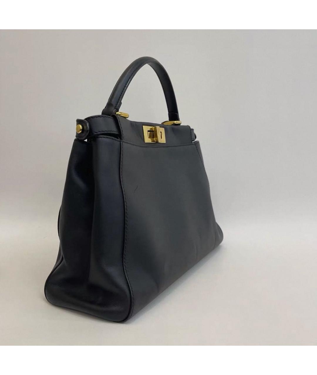 FENDI Черная кожаная сумка с короткими ручками, фото 5