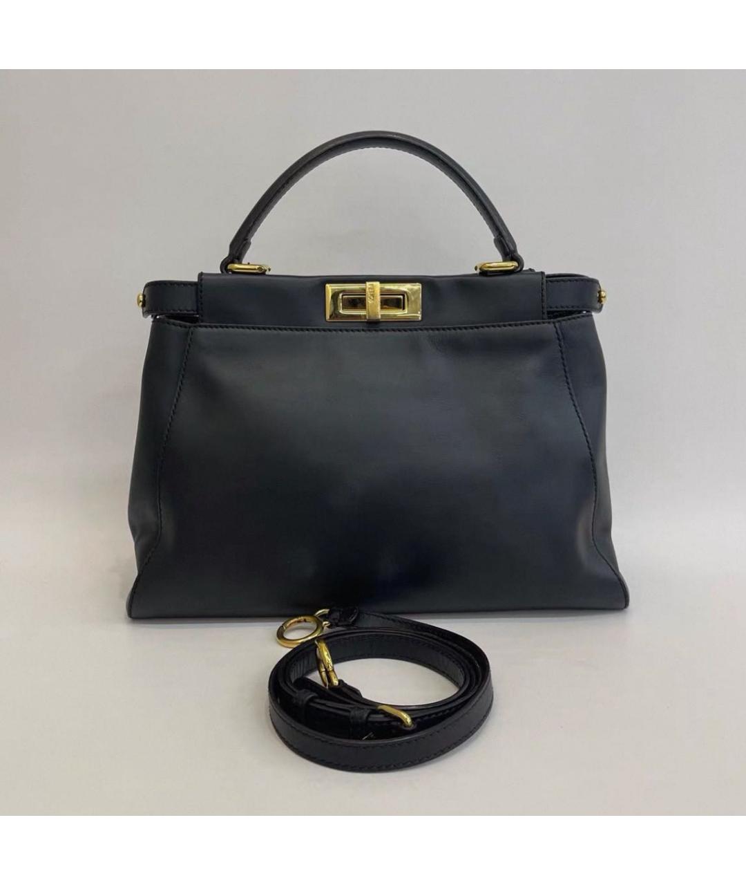 FENDI Черная кожаная сумка с короткими ручками, фото 2