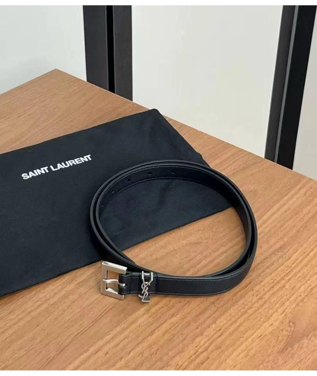 SAINT LAURENT Черный кожаный ремень, фото 2