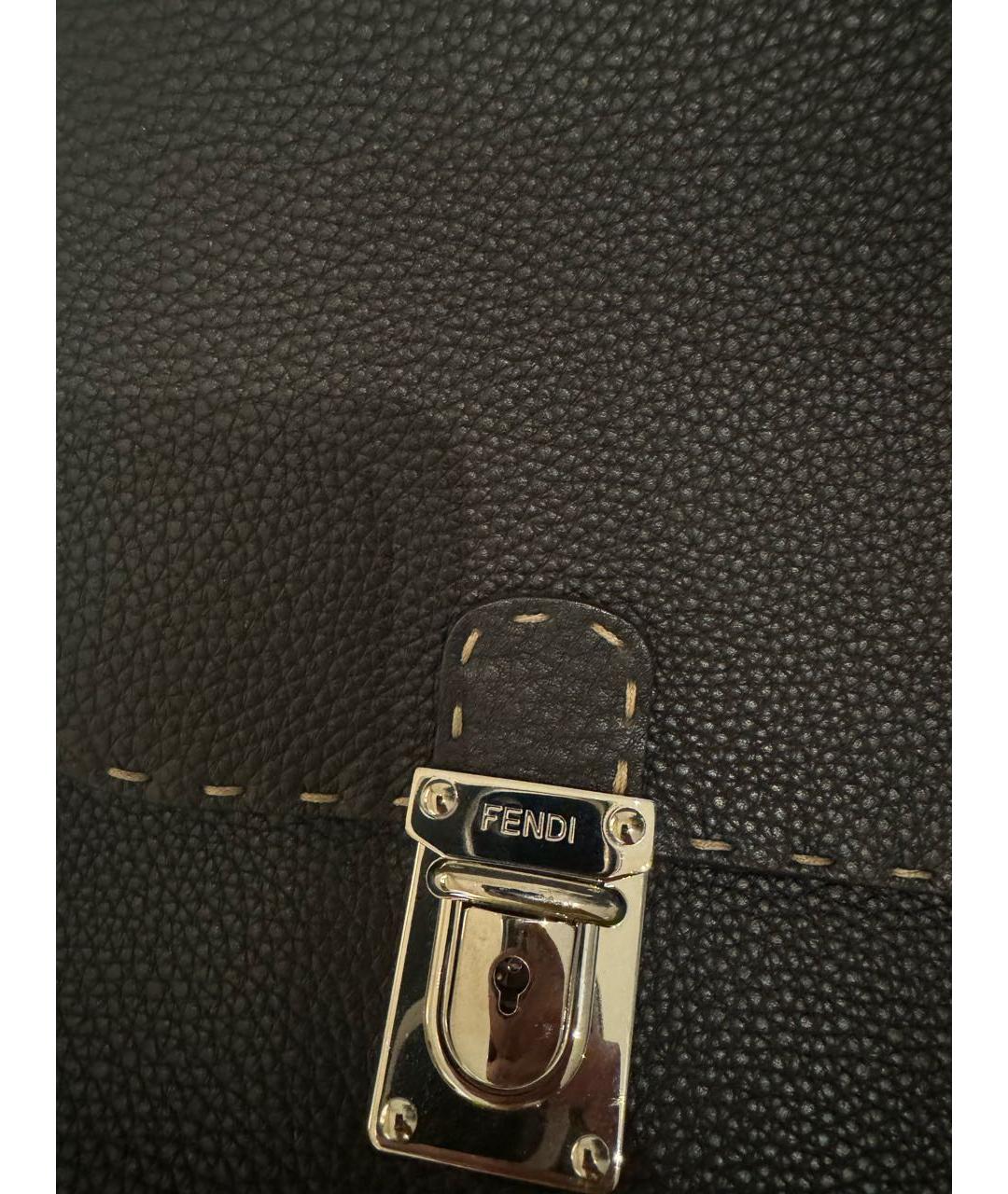 FENDI Коричневый кожаный портфель, фото 4