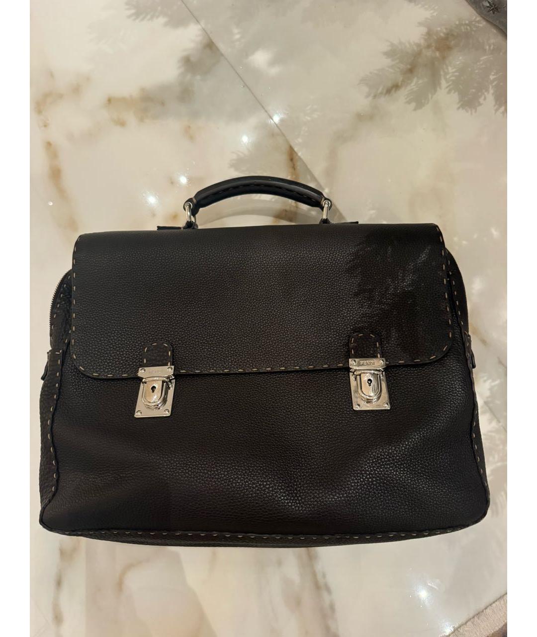 FENDI Коричневый кожаный портфель, фото 3