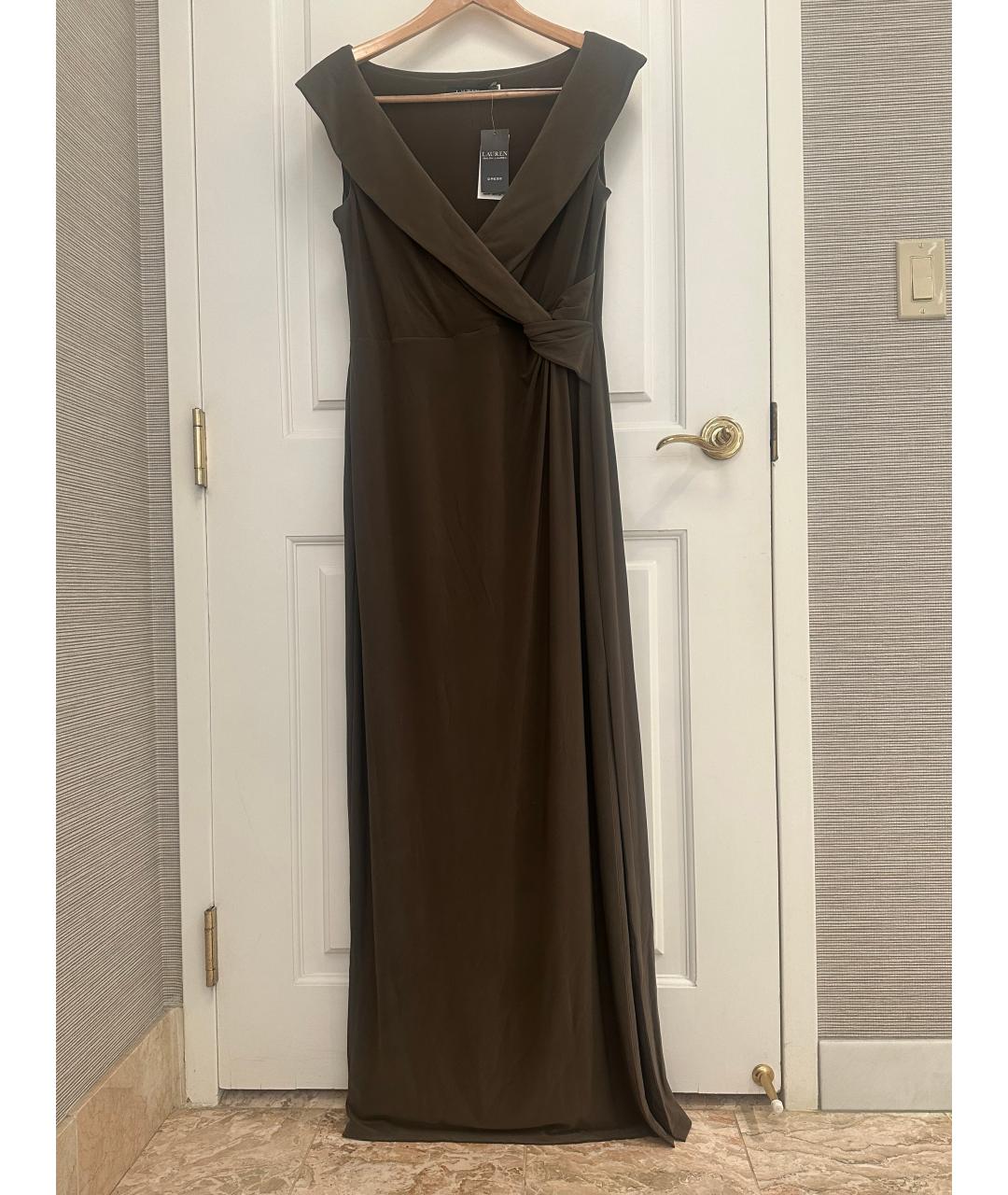 RALPH LAUREN Хаки полиэстеровое вечернее платье, фото 10