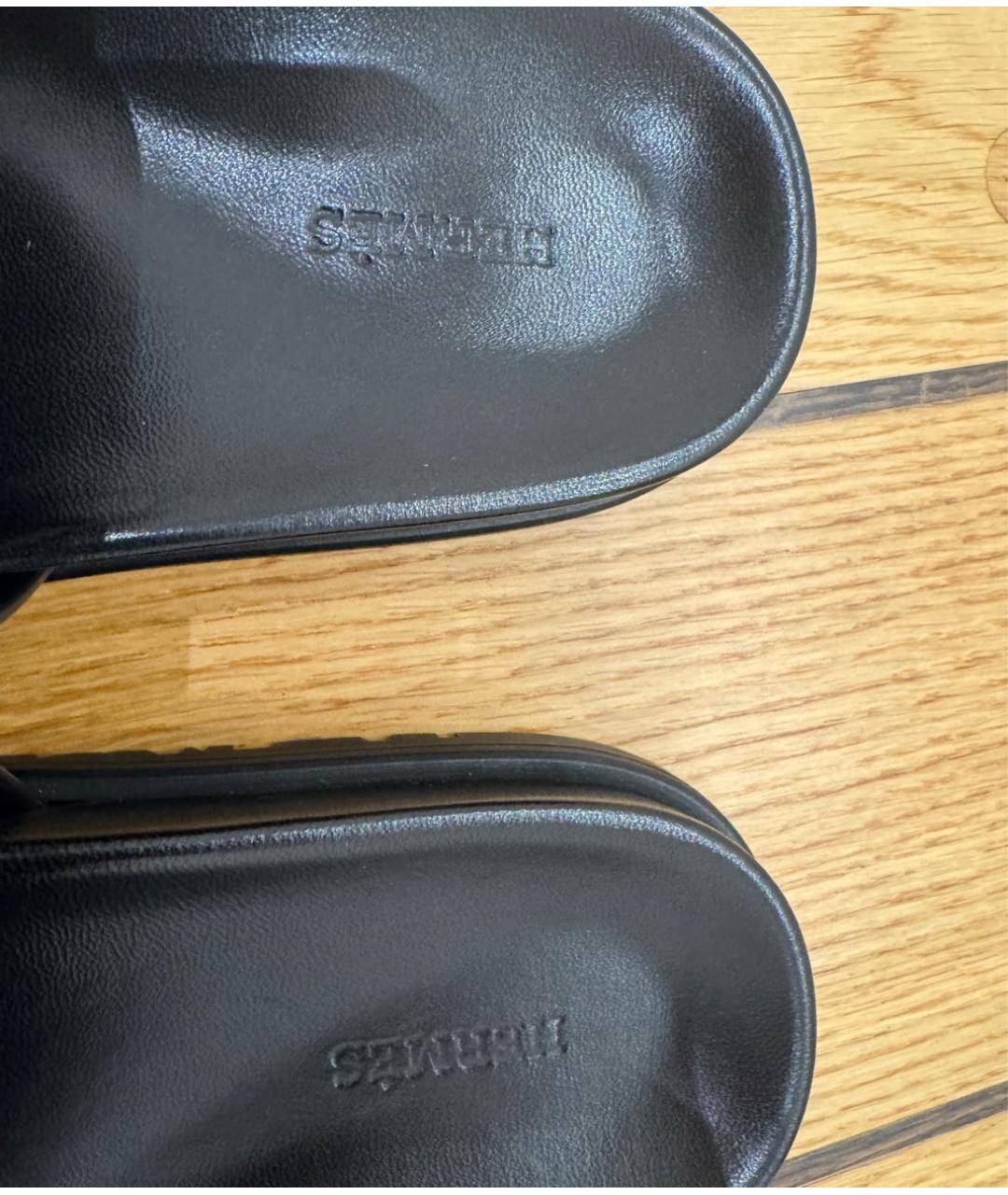 HERMES Черные кожаные шлепанцы, фото 3