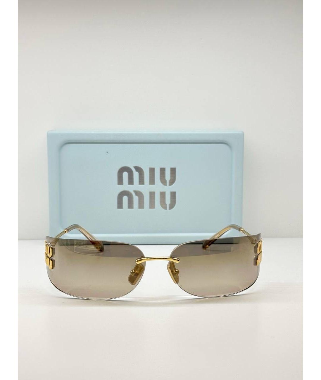 MIU MIU Золотые металлические солнцезащитные очки, фото 2