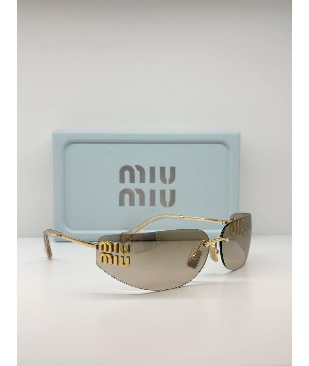 MIU MIU Золотые металлические солнцезащитные очки, фото 3