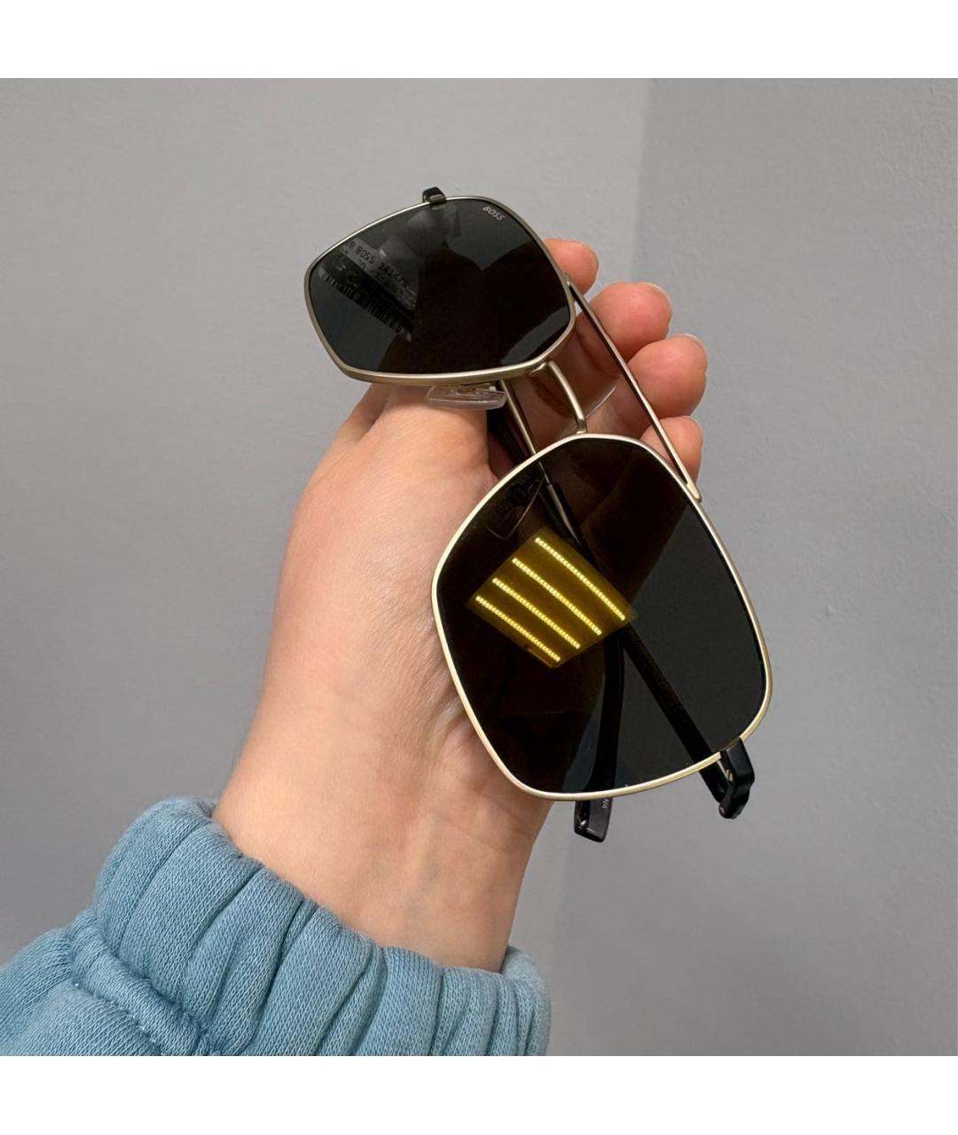 HUGO BOSS Золотые металлические солнцезащитные очки, фото 2