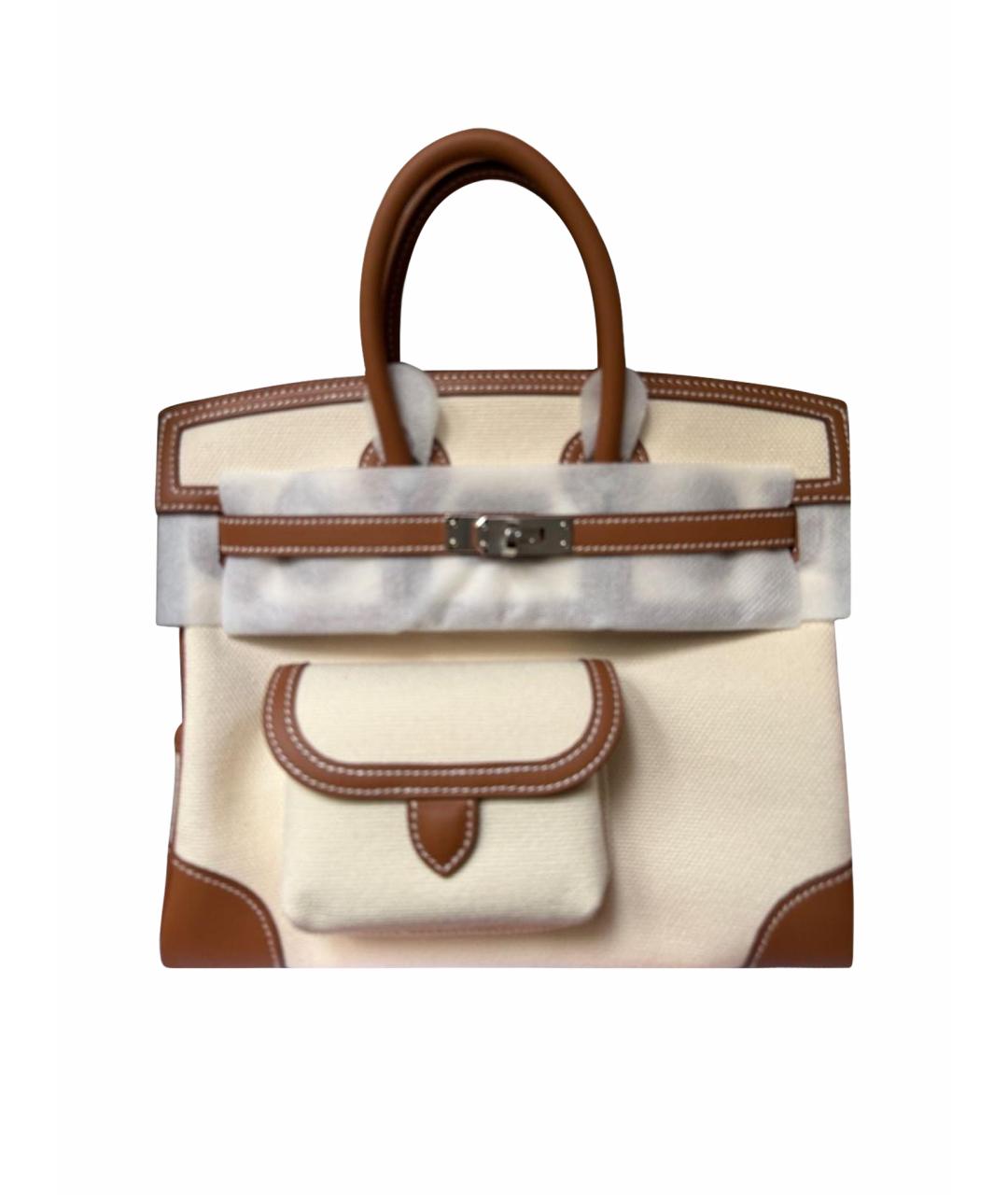 HERMES Бежевая тканевая сумка с короткими ручками, фото 1