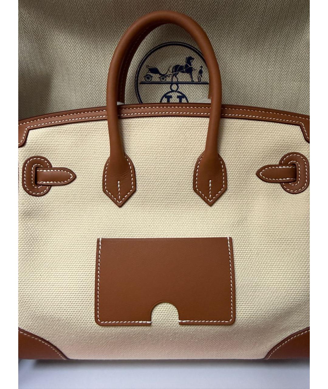 HERMES Бежевая тканевая сумка с короткими ручками, фото 2