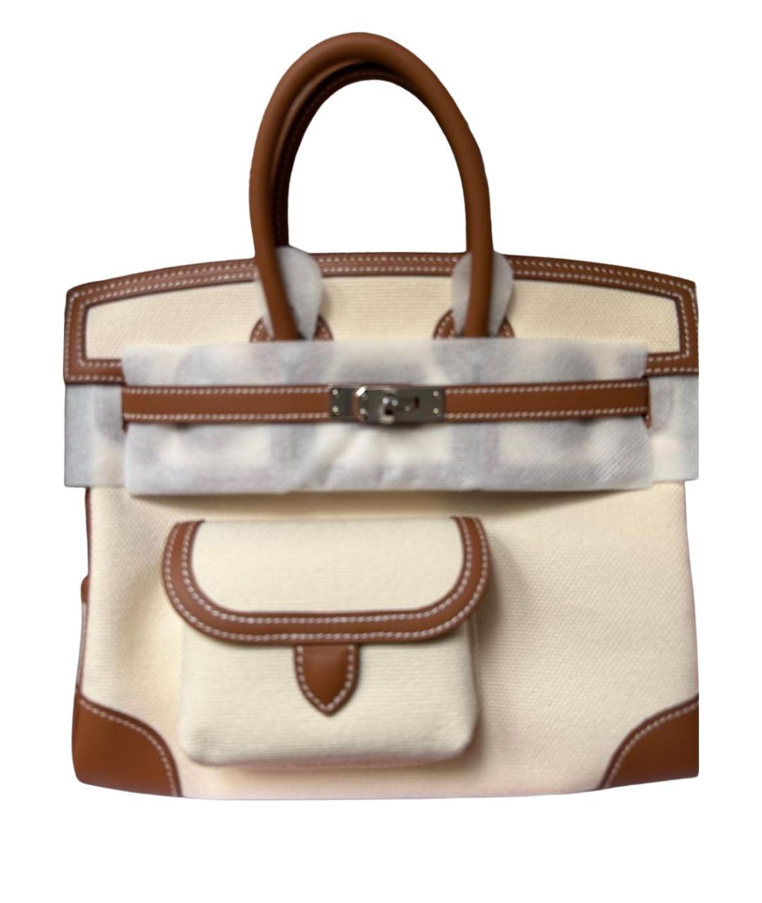 HERMES Бежевая тканевая сумка с короткими ручками, фото 5