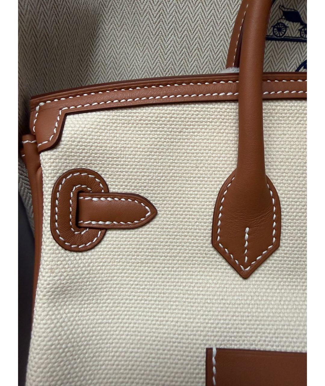 HERMES Бежевая тканевая сумка с короткими ручками, фото 3