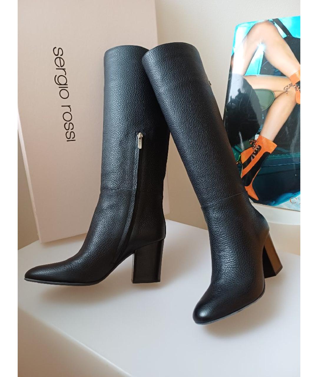 SERGIO ROSSI Черные кожаные сапоги, фото 3