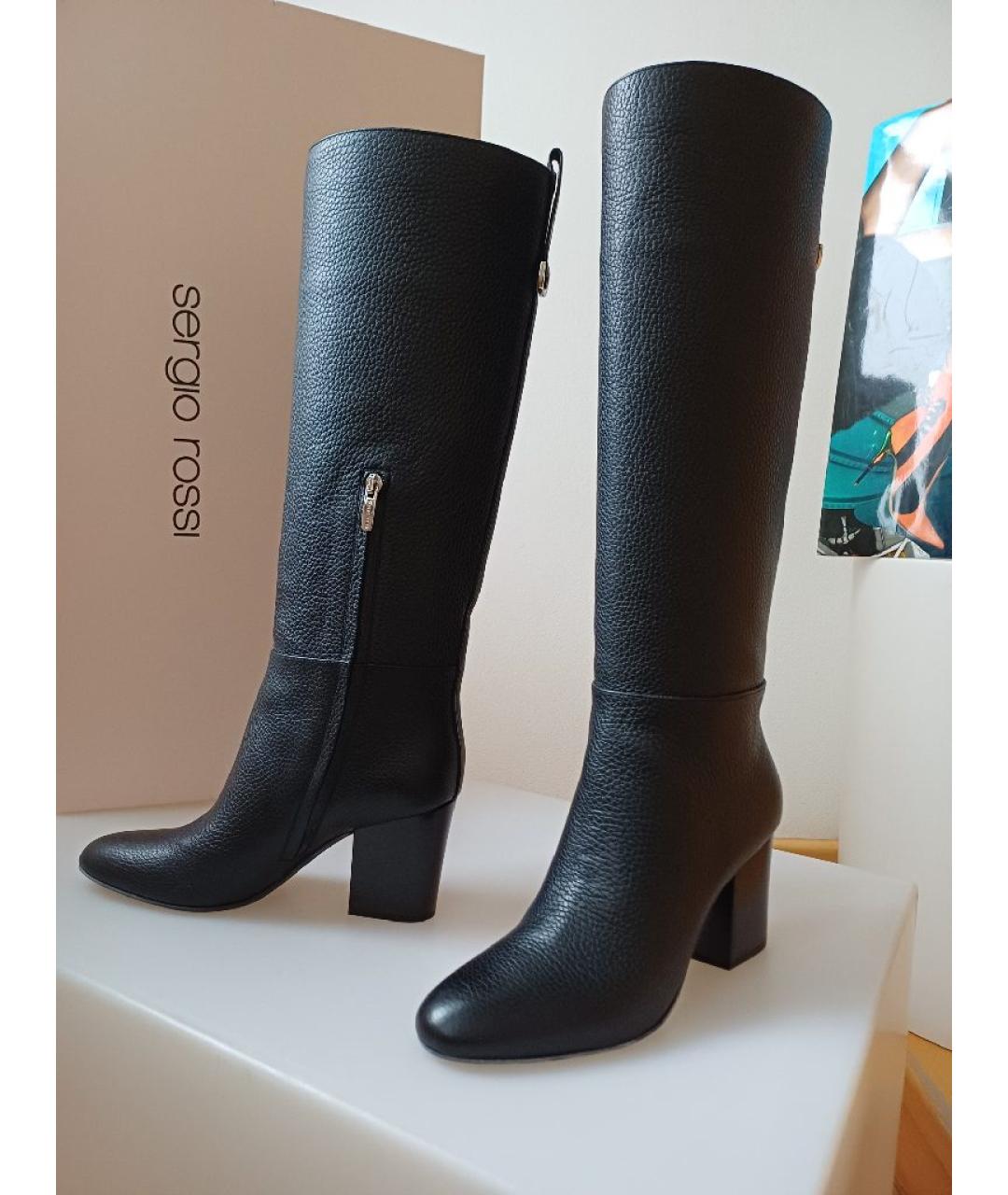 SERGIO ROSSI Черные кожаные сапоги, фото 2
