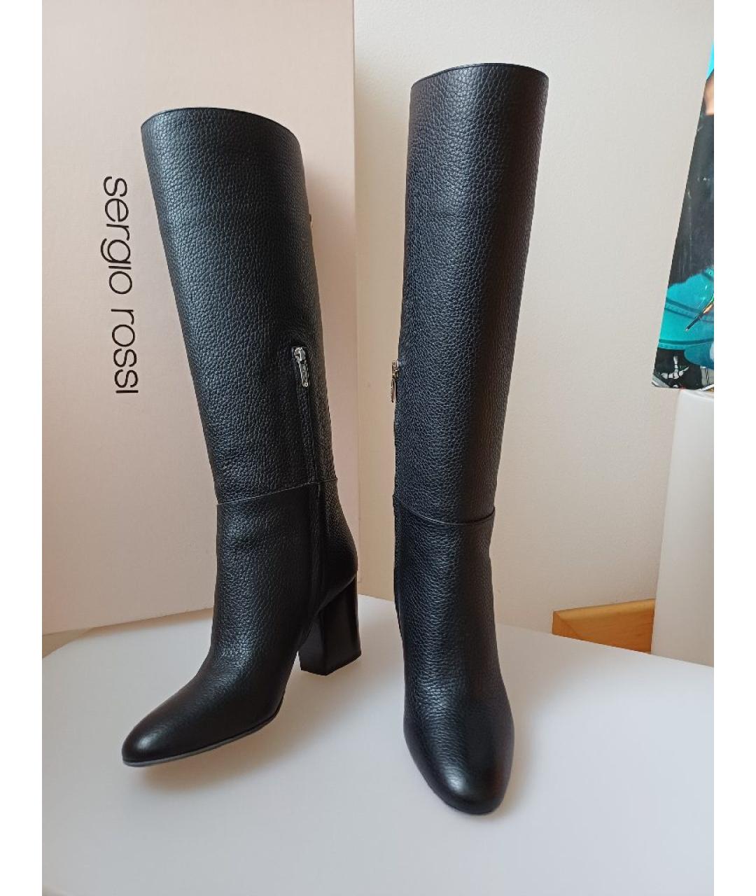 SERGIO ROSSI Черные кожаные сапоги, фото 5