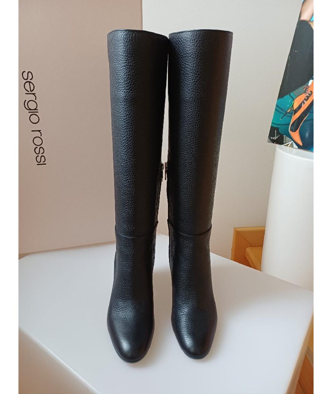 SERGIO ROSSI Черные кожаные сапоги, фото 7