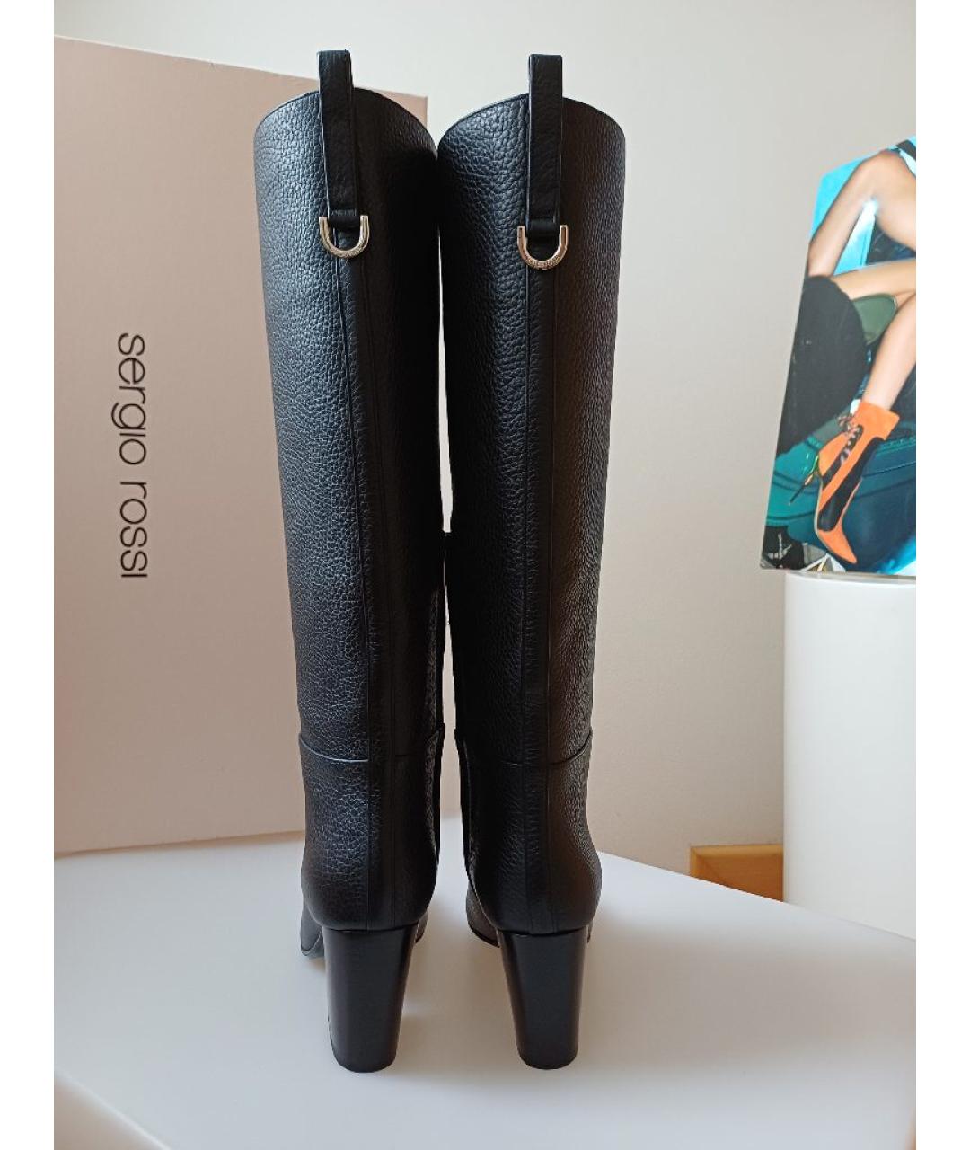SERGIO ROSSI Черные кожаные сапоги, фото 8