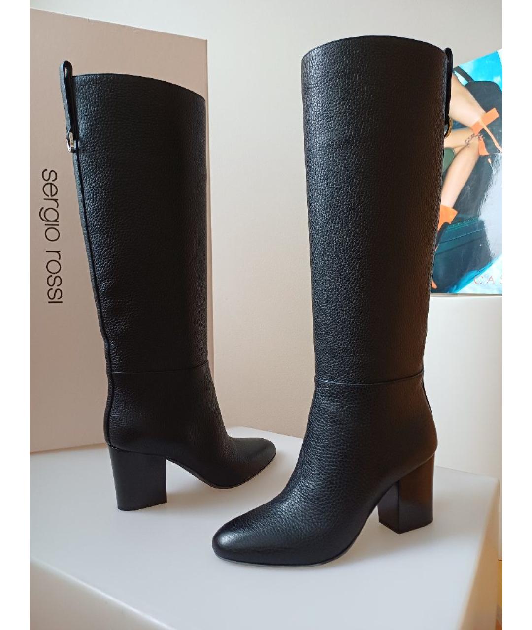 SERGIO ROSSI Черные кожаные сапоги, фото 6