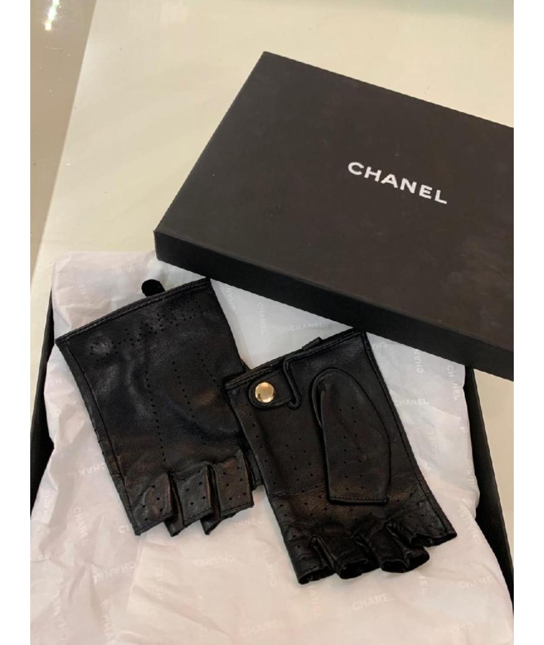 CHANEL Черные кожаные митенки, фото 8