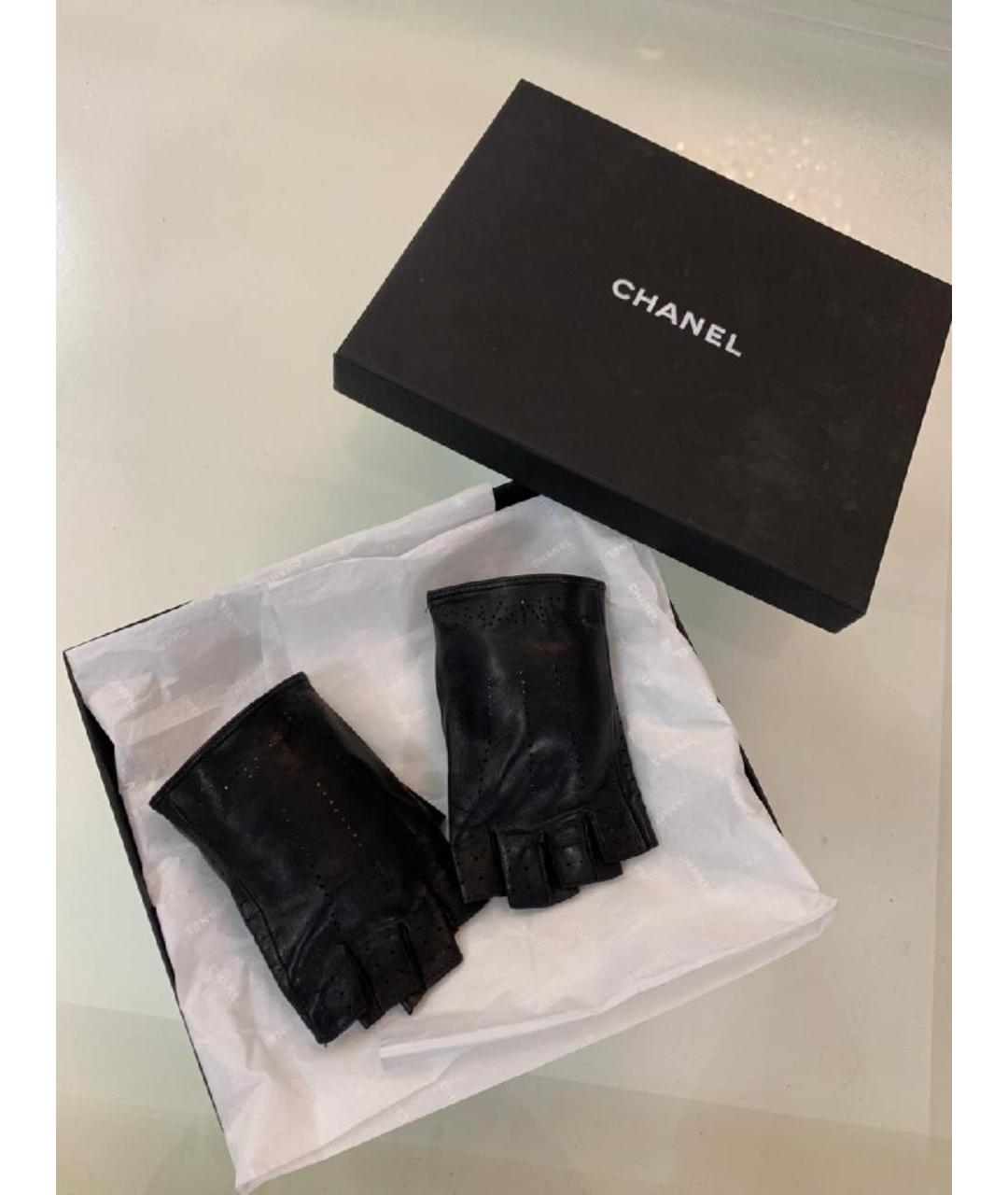 CHANEL Черные кожаные митенки, фото 7
