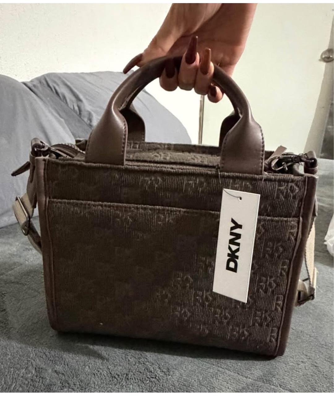 DKNY Коричневая тканевая сумка с короткими ручками, фото 8