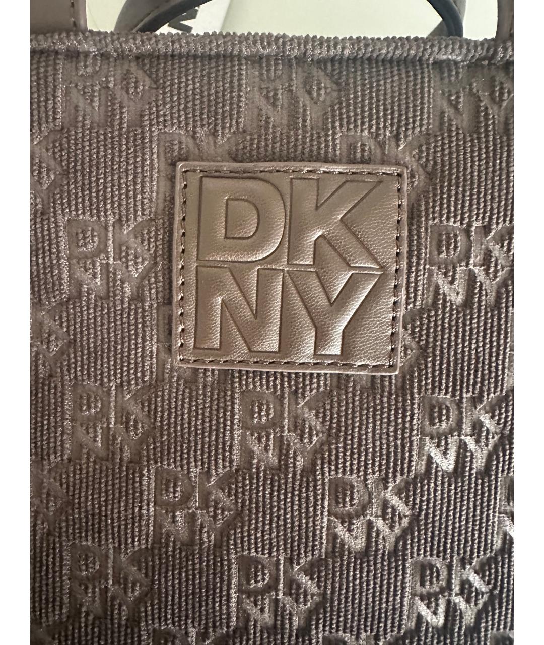 DKNY Коричневая тканевая сумка с короткими ручками, фото 7