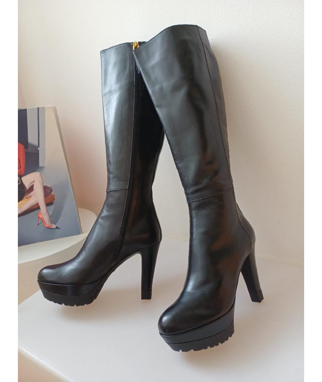 SERGIO ROSSI Черные кожаные сапоги, фото 3